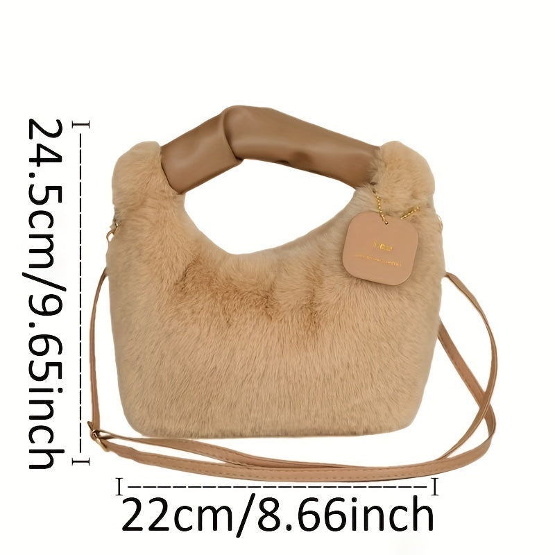 Faux Fur Crossbody Bag for Women with Zipper Closure and Soft Plush Material