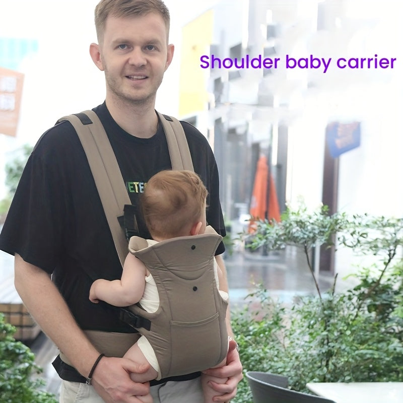 Infant Carrier with Foldable Pad Dual-Shoulder Straps and Thickened Waist Black Grey Khaki