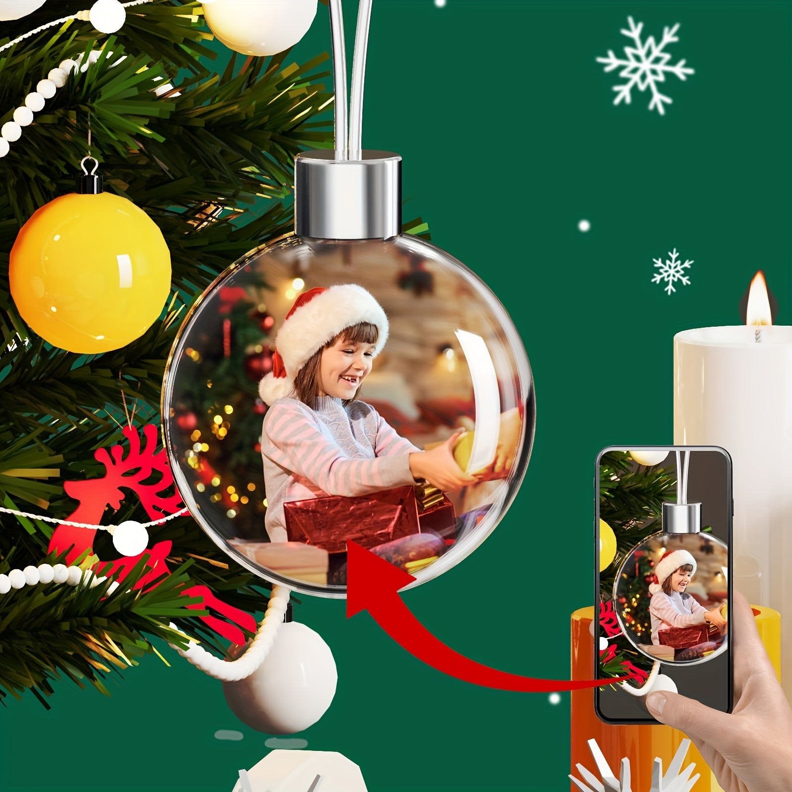 Personalized Photo Ornament for Christmas Tree Plastic Hanging Picture Sphere Holiday Decor Gift
