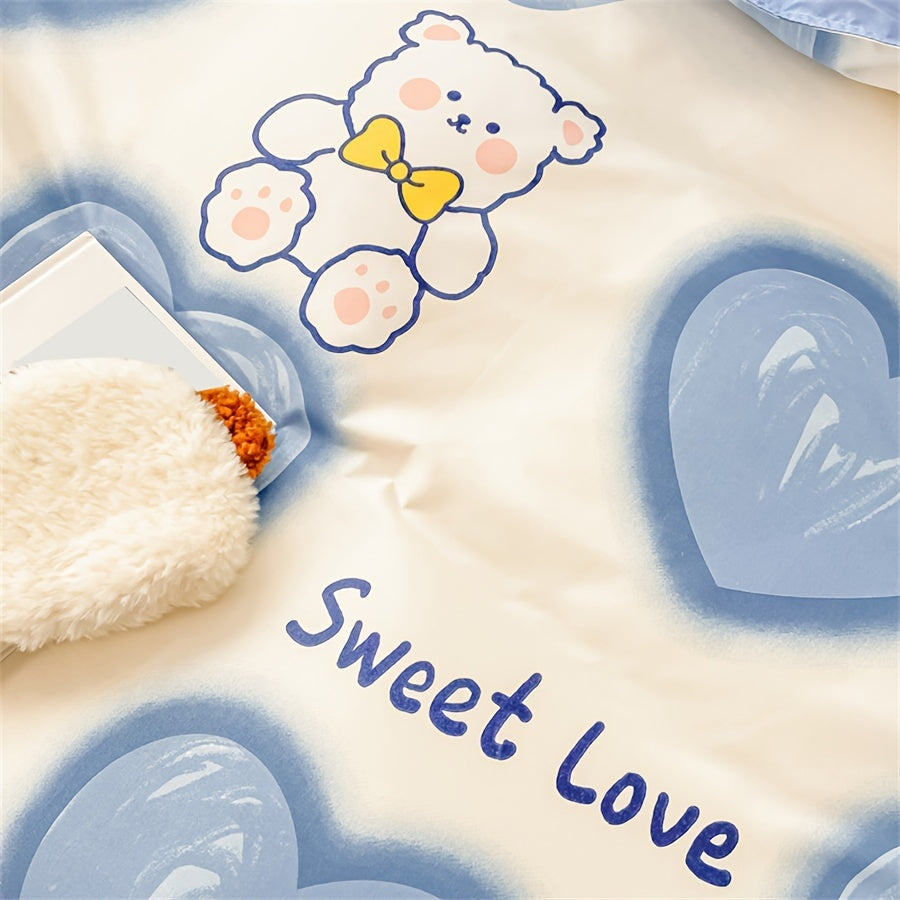 To'rt Fasl Yengil Bej Rangli Printli Sevgi Ayig'i Fleece To'plami: 1 Qoplama, 2 Yostiq Qopqog'i, 1 Takt. Yumshoq, Havo O'tkazuvchi, Oddiy, Nafis, Mashinada Yuvish Mumkin.