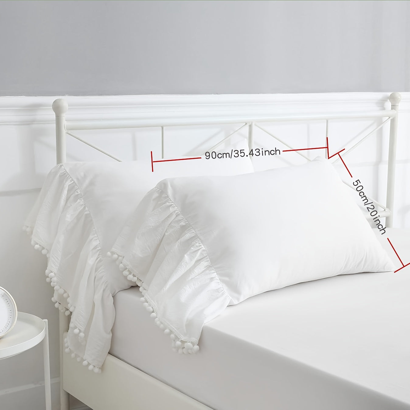 White Lace Pillowcase with Ruffle Trim Soft Breathable Hypoallergenic for Bedroom Sofa Decor