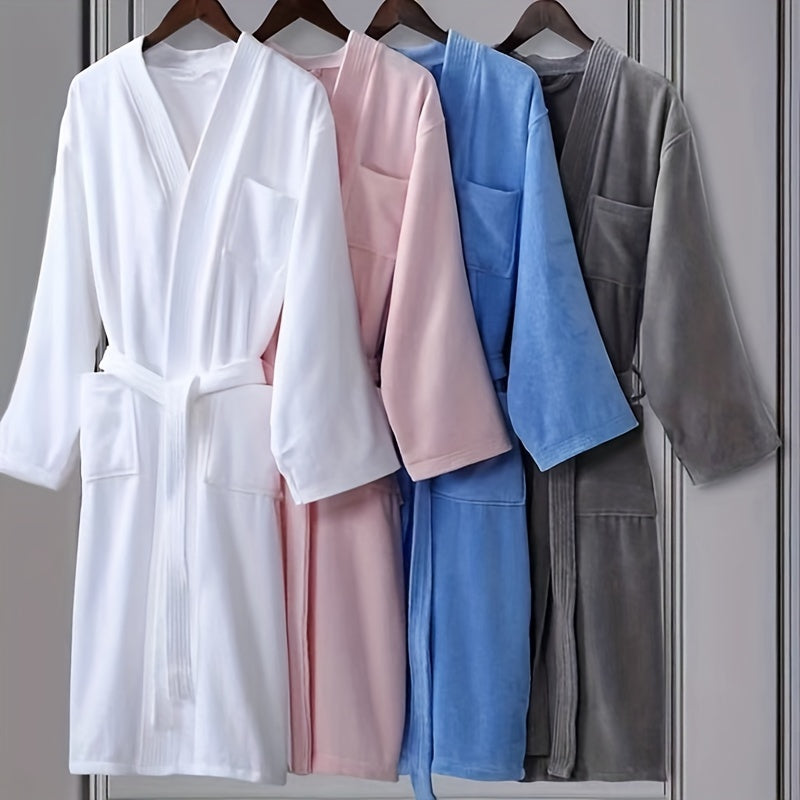 Cotton Bathrobe for Men and Women Quick-Dry Velvet Fabric Pink Blue Stripes