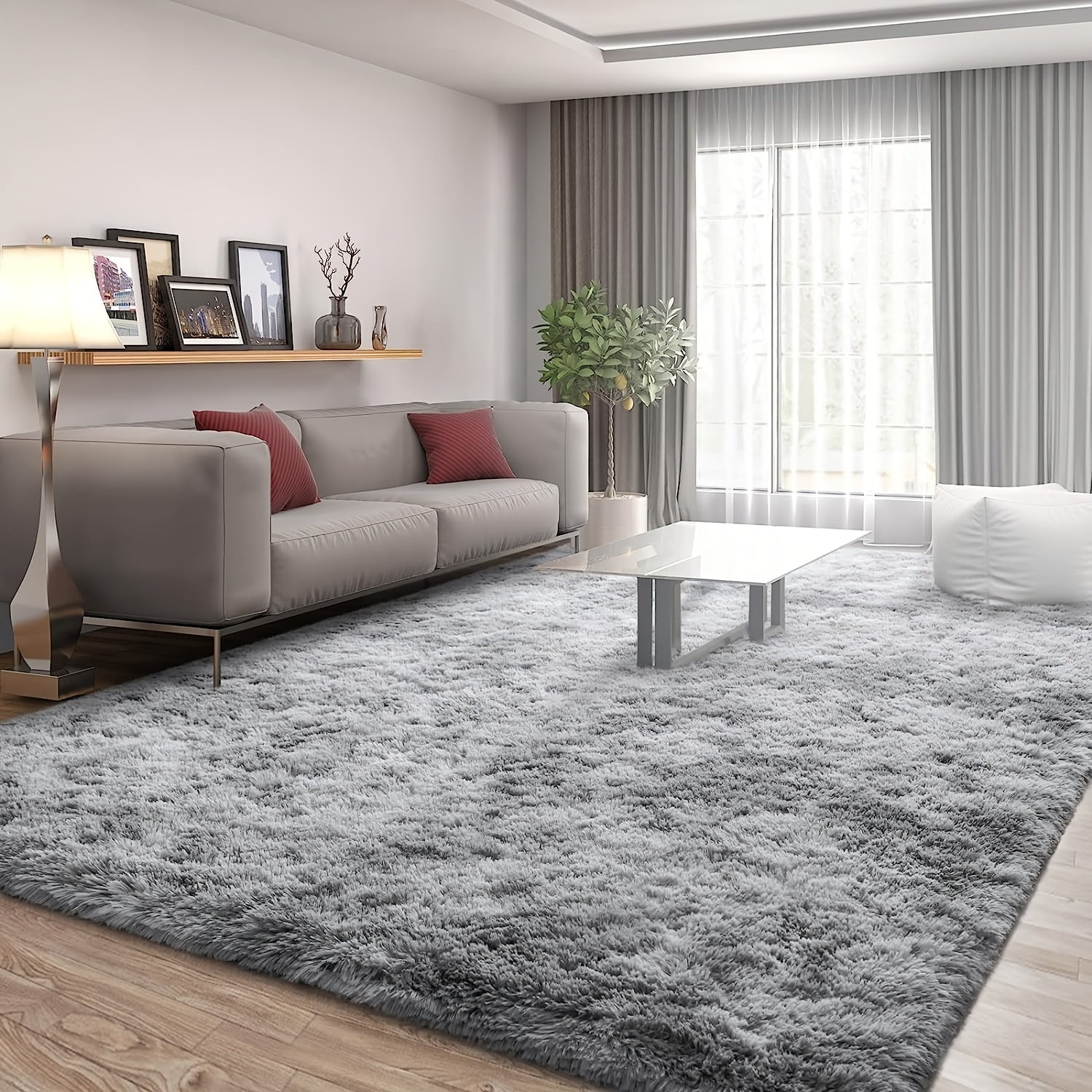 Modern Light Gray Tie-Dye Plush Area Rug for Living Room and Bedroom