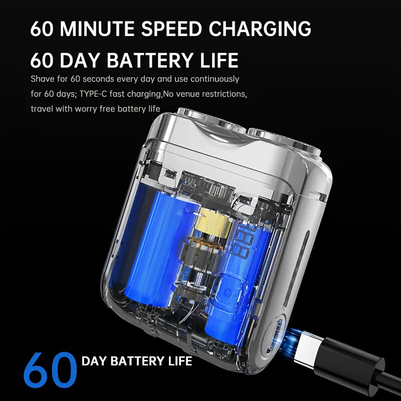 Electric shaver for men USB rechargeable washable long-lasting lithium battery travel-friendly