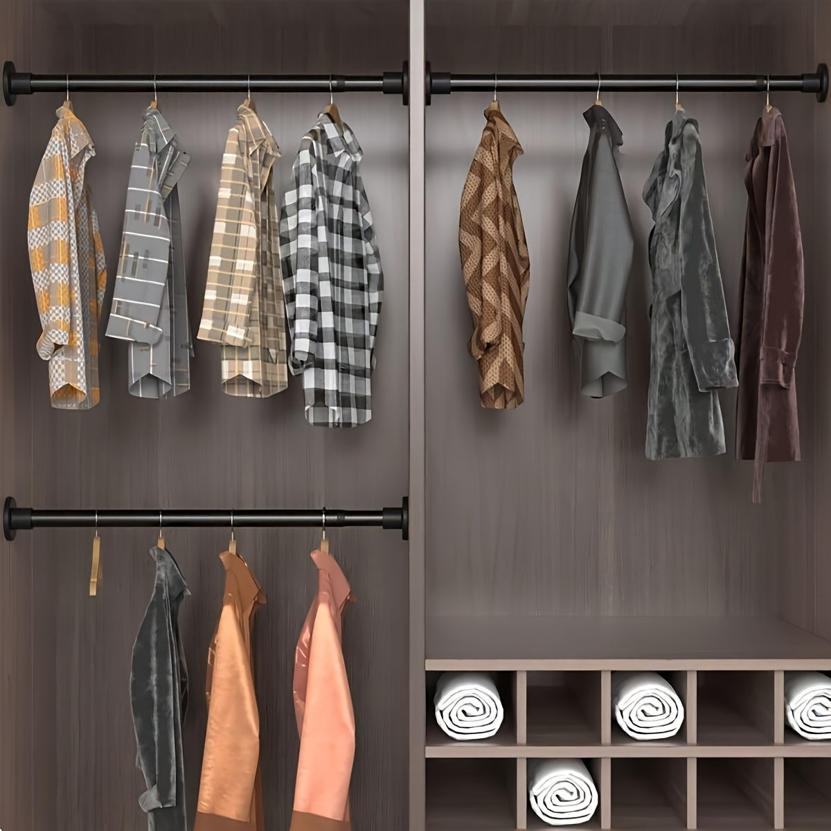 Barra de cortina telescópica de metal ajustable con tensión de resorte, diseño sin taladro para ducha y ventana