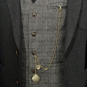 Men's Retro Vest Chain Brooch Set with Lapel Pin and Photo Box