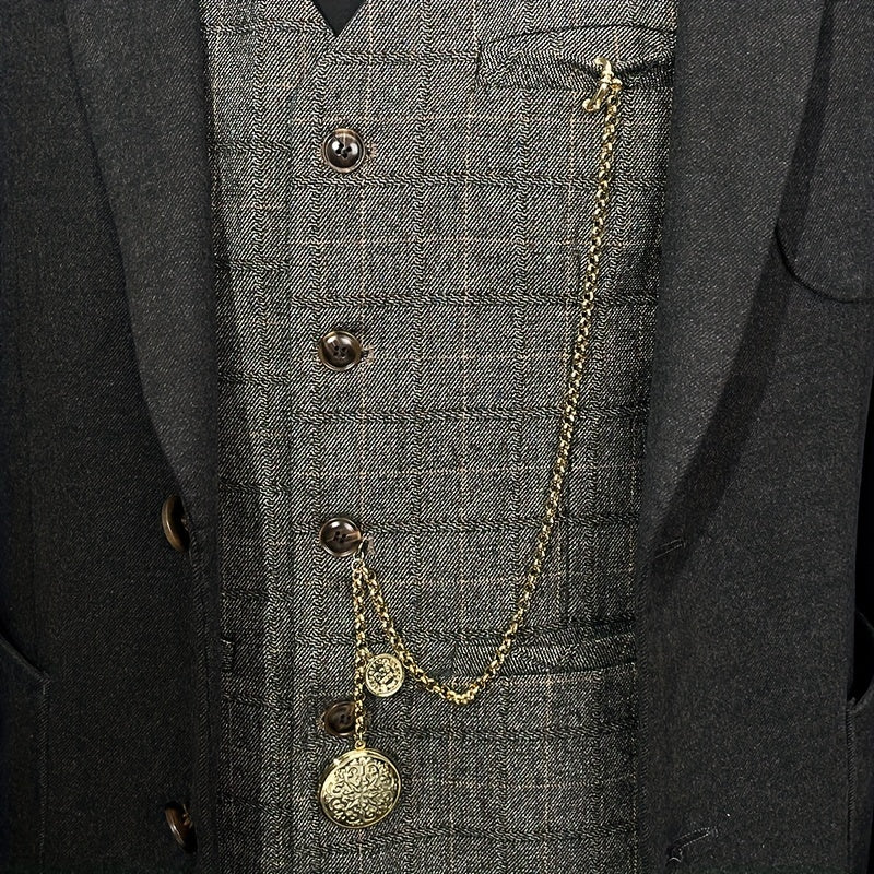 Men's Retro Vest Chain Brooch Set with Lapel Pin and Photo Box