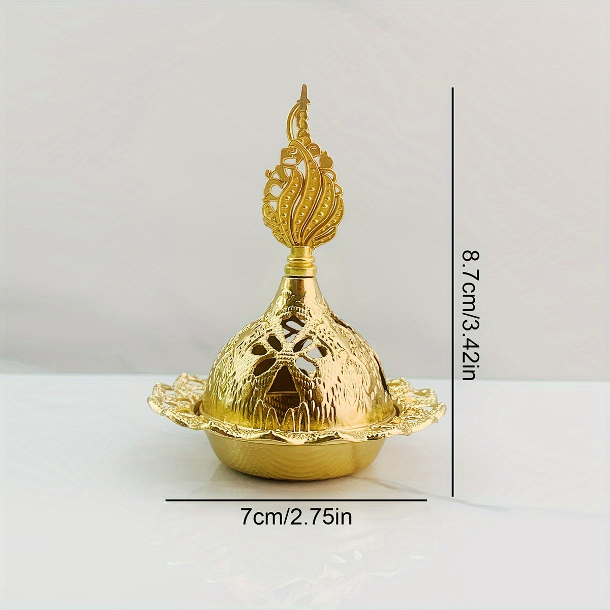 Golden Iron Incense Holder with Middle Eastern Design for Home Decor and Celebrations