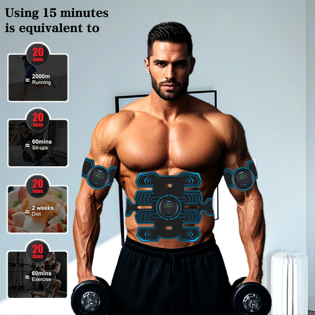USB Rechargeable Massage Waist Belt Set with EMS TENS Abdominal Muscle Stimulator and 6 Modes