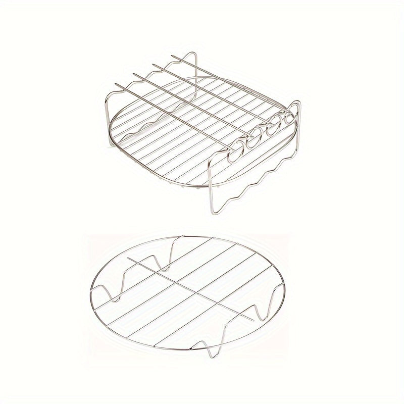 Stainless Steel Air Fryer Accessories Set with Double-Layer Grill Skewers Bread Rack and Steamer
