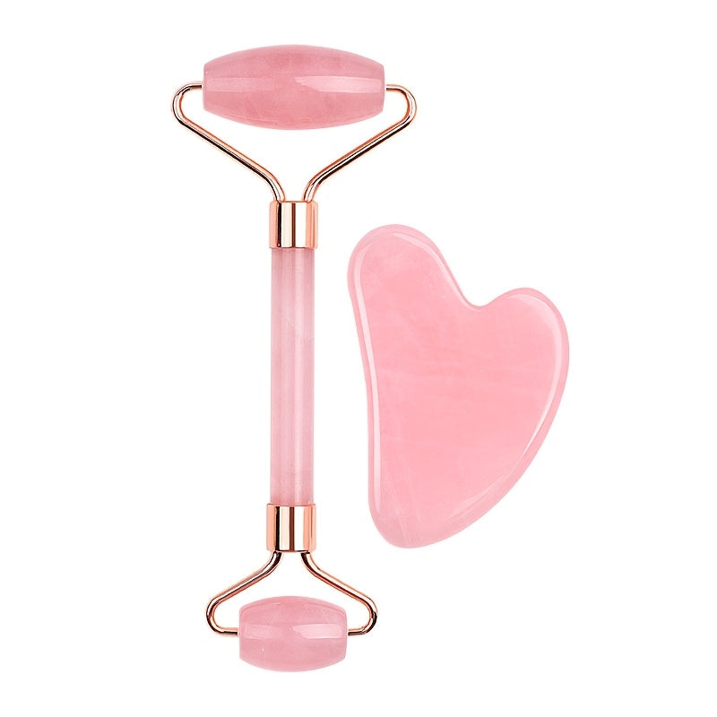 Pink Heart-Shaped Facial Roller and Gua Sha Set for Face and Eye Relaxation