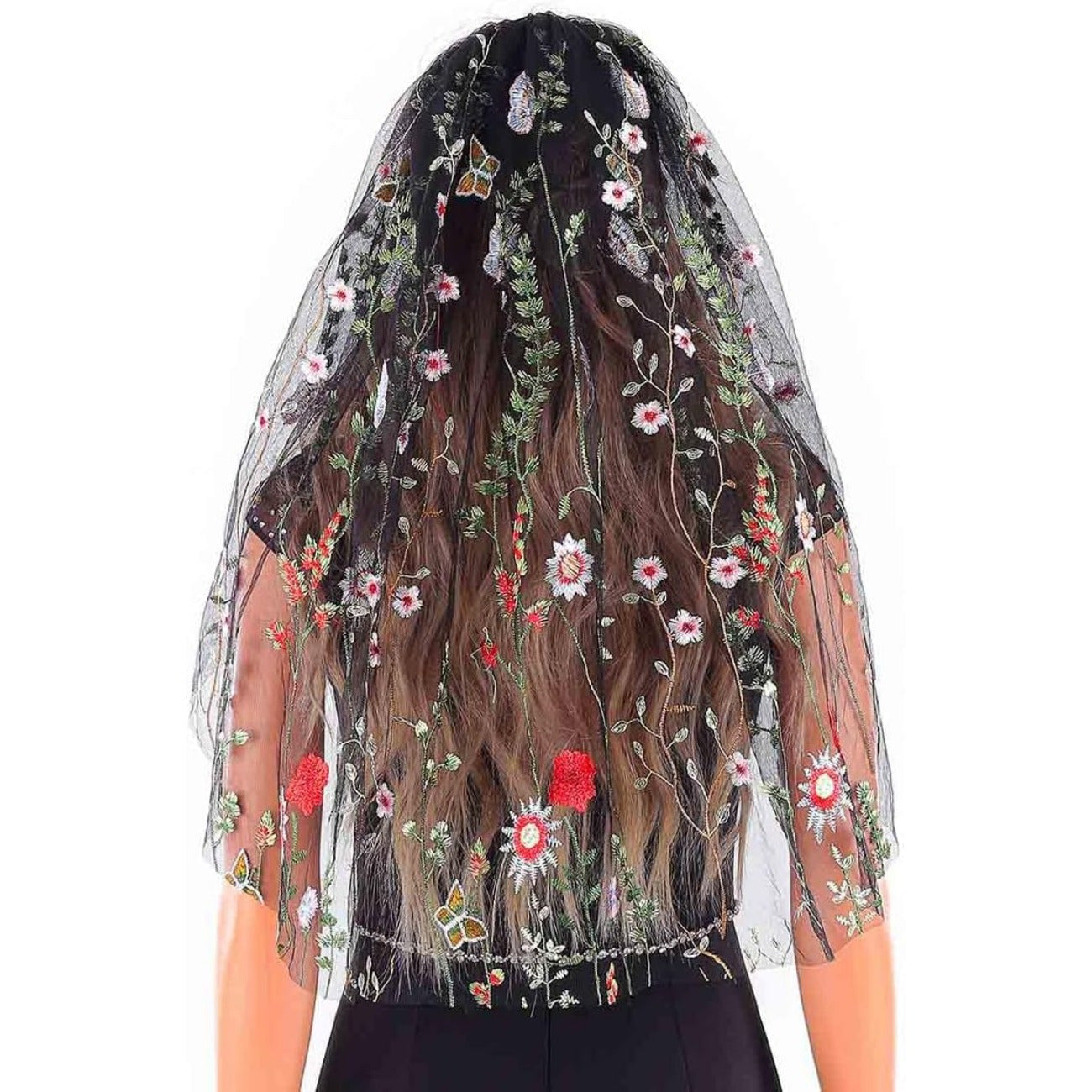 Black Lace Bridal Veil with Comb Fingertip and Long Length for Weddings and Occasions