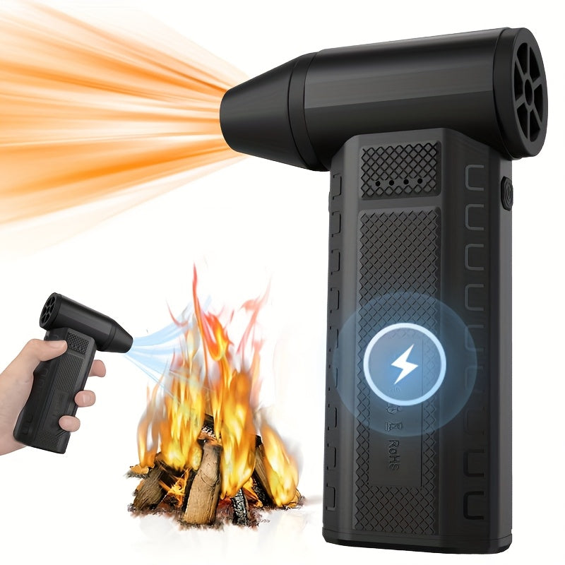 JKUOO Portativ Turbo Ventilyator 20000RPM brushless motor bilan, 4W quvvat, 8000mAh lityum batareya bilan USB orqali zaryadlanadigan, ABS materialdan tayyorlangan, tugma boshqaruvi. Ichki va tashqi foydalanish uchun mos.