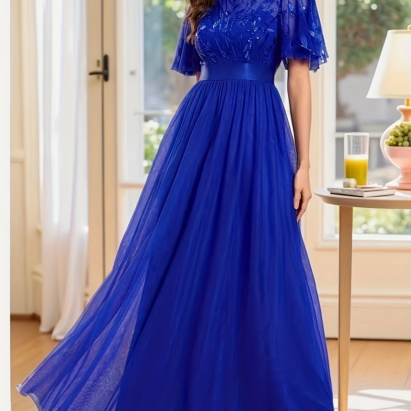 Plus Size Evening Gown Floral Embellished Long Sleeveless A-Line Dress for Weddings