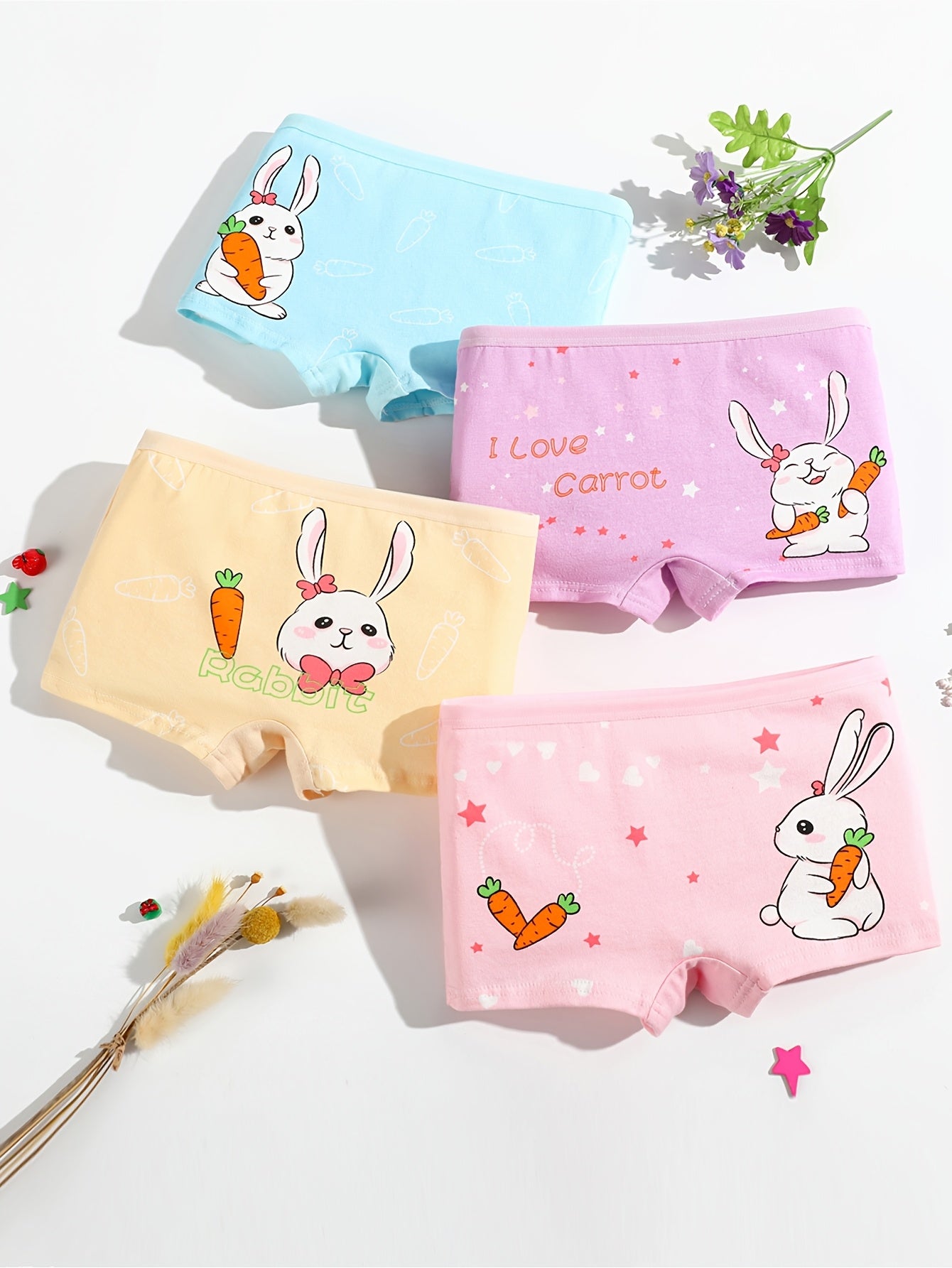 4-to'plam qizlar paxta multfilm bosma boxer shartlari yumshoq nafas oladigan o'rta cho'zilgan to'qimachilik bolalar ichki kiyimlari