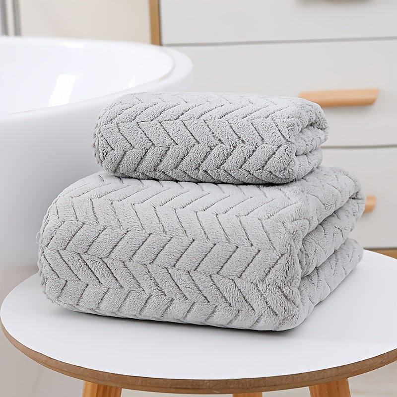 Coral Fleece Bath Towel Set 2 Pieces Quick-Drying Soft Absorbent Spa Home Use