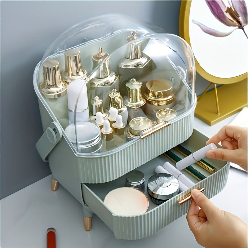 Cosmetic Storage Organizer with Drawer Transparent Lid and Handle for Skincare Makeup Accessories