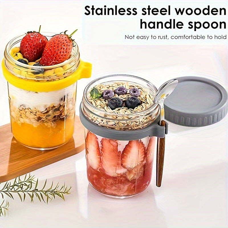 Set of 4 Glass Storage Containers 12oz Airtight Mason Jars with Lids and Spoons