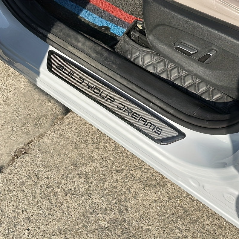 Car Exterior Door Sill Stainless Steel Welcome Pedal Anti-Scratch Carbon Fiber 4pcs