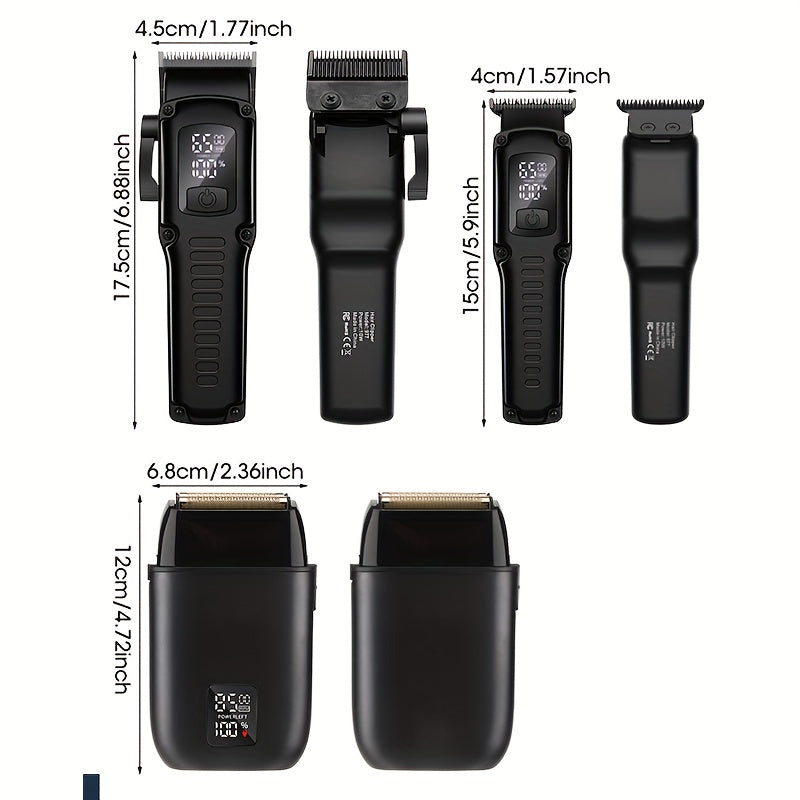 Set of 3 professional electric hair clippers with strong power and 3-in-1 functionality