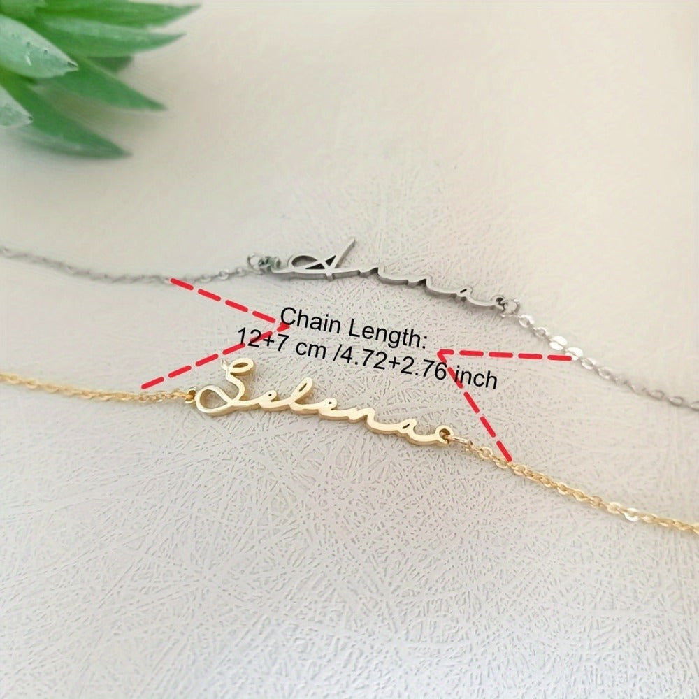 Personalized Gold and Stainless Steel Bracelet for Women Elaine Cursive Font Elegant Jewelry