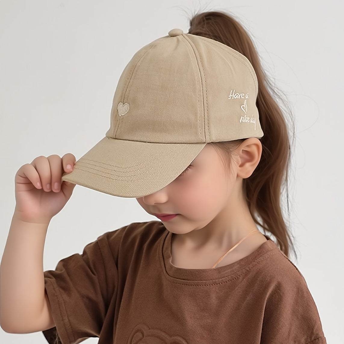 Kids Sun Protection Baseball Cap for Girls and Boys Heart Pattern Fitted Spring Summer