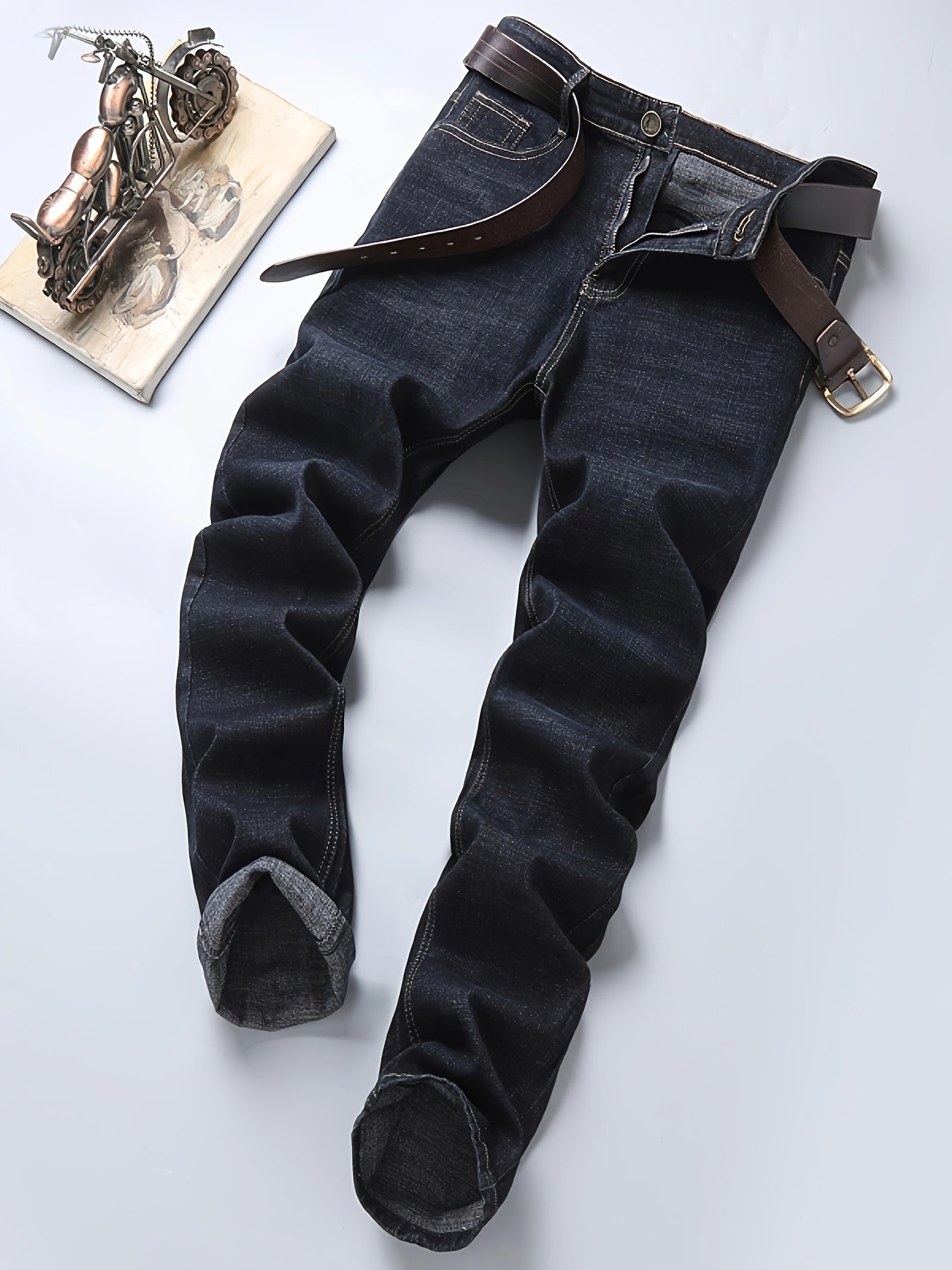 Мужские брюки чинос классического кроя однотонного цвета для всех сезонов из денима