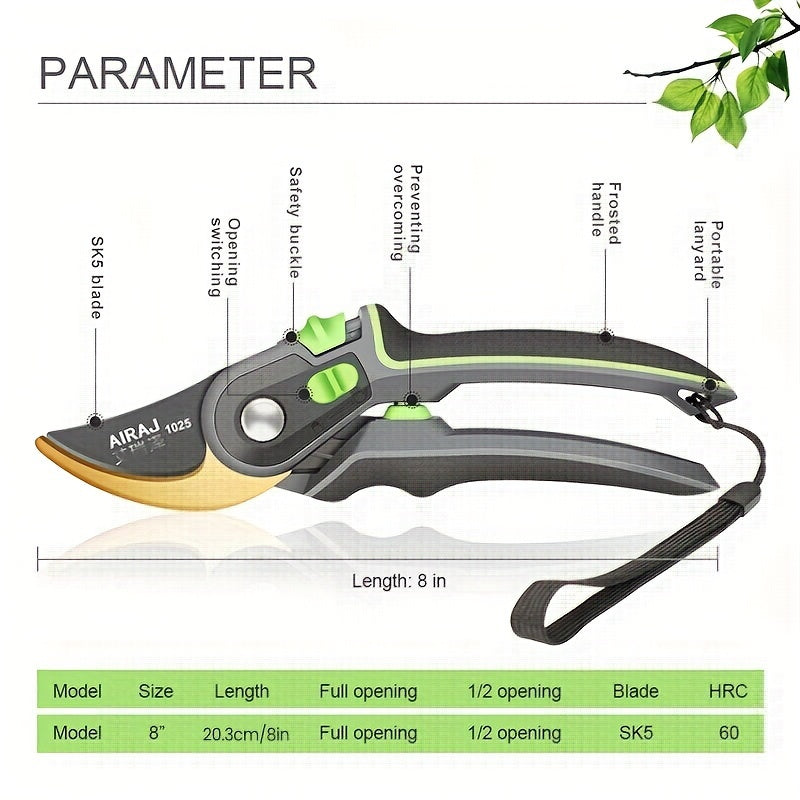 Pruning Shears Professional SK5 Steel Blade Ergonomic Non-Slip Lock Adjustable