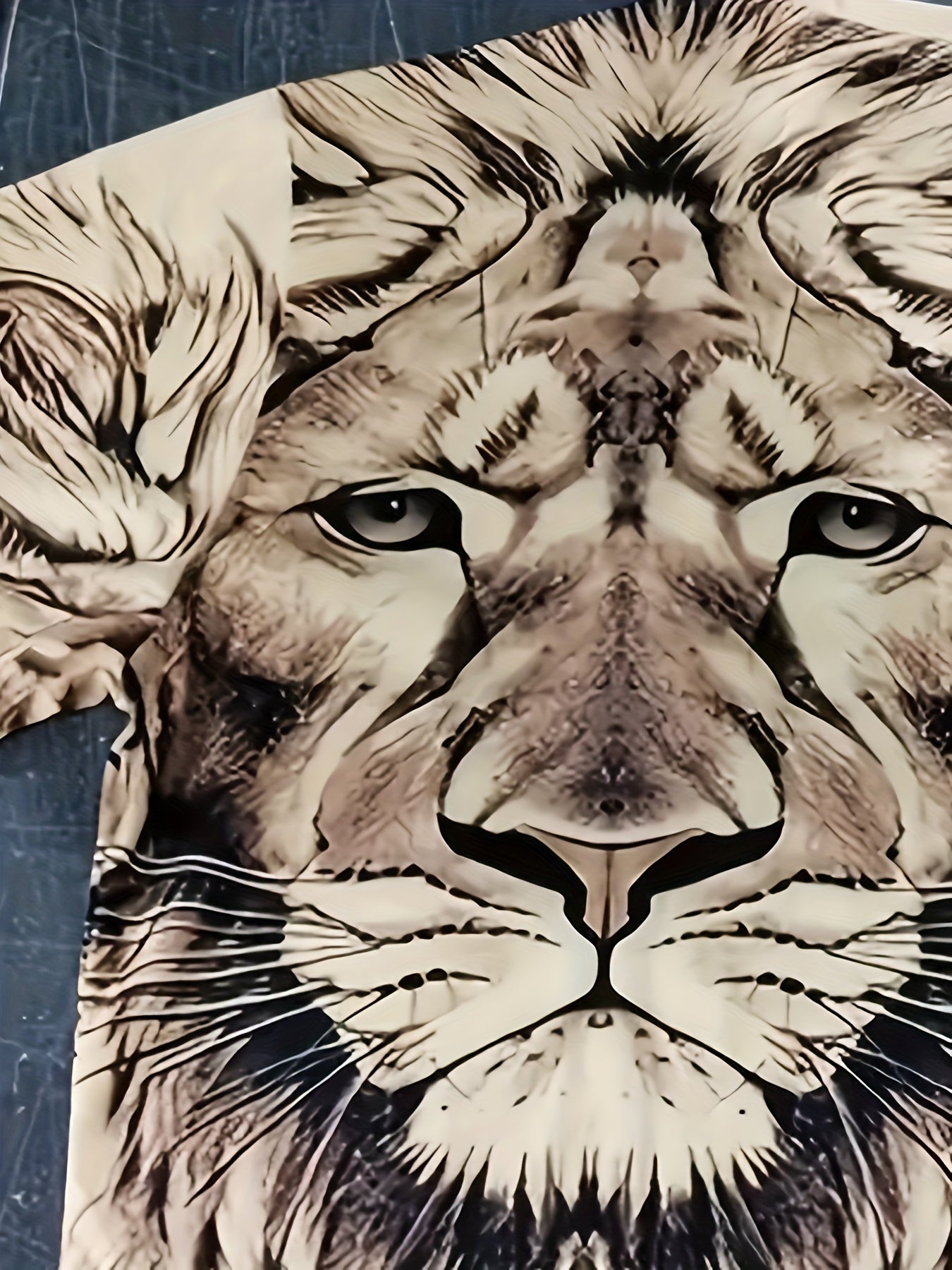 Camiseta de verano para hombre de talla grande con gráfico de león y manga corta casual