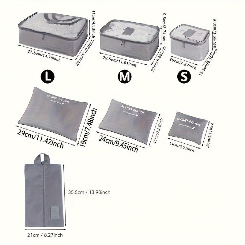 7-Piece Travel Organizer Set Oxford Cloth Zipper Closure Lightweight and Stain Resistant