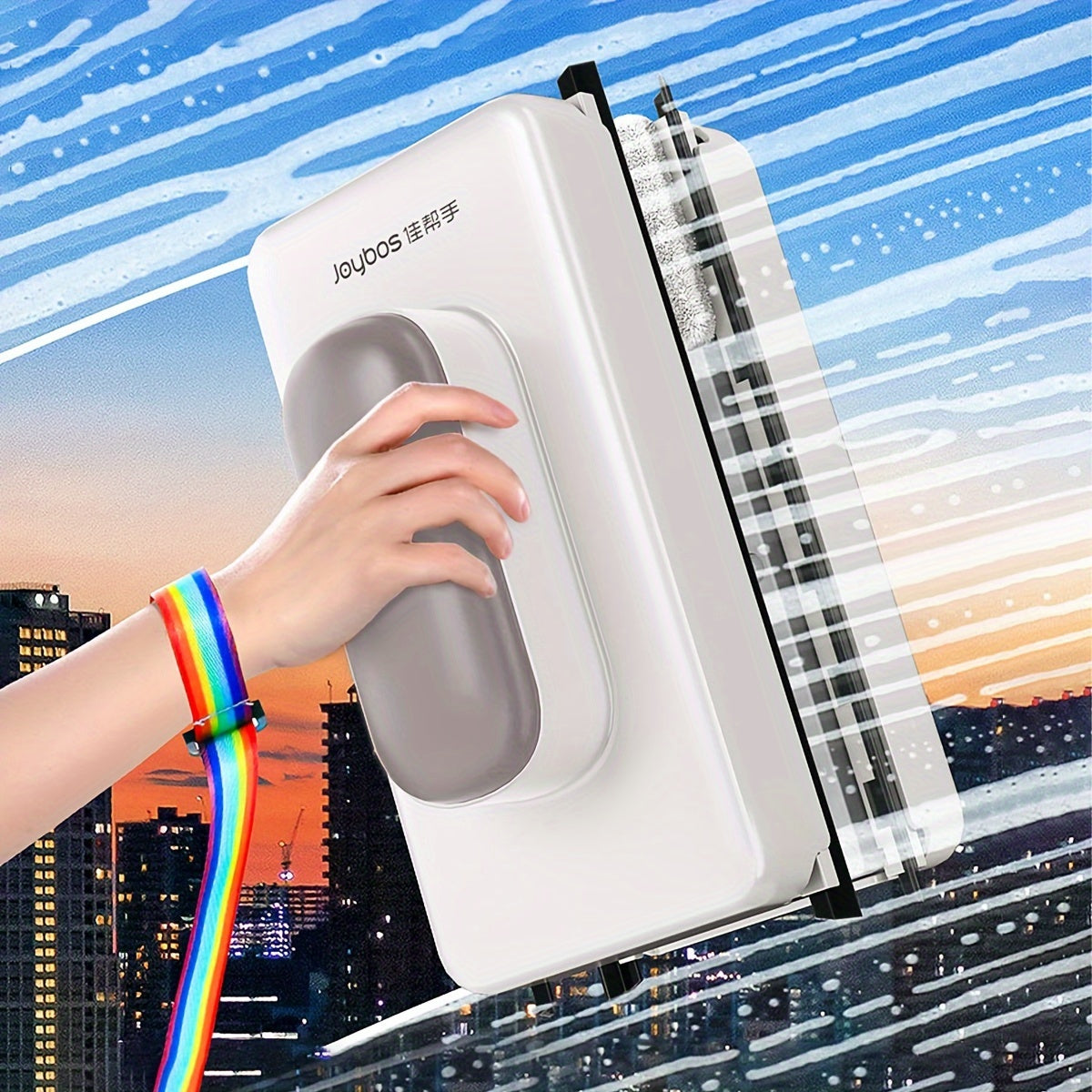 Magnetic Double-Sided Window Cleaner with Safety Accessory for All Glass Surfaces