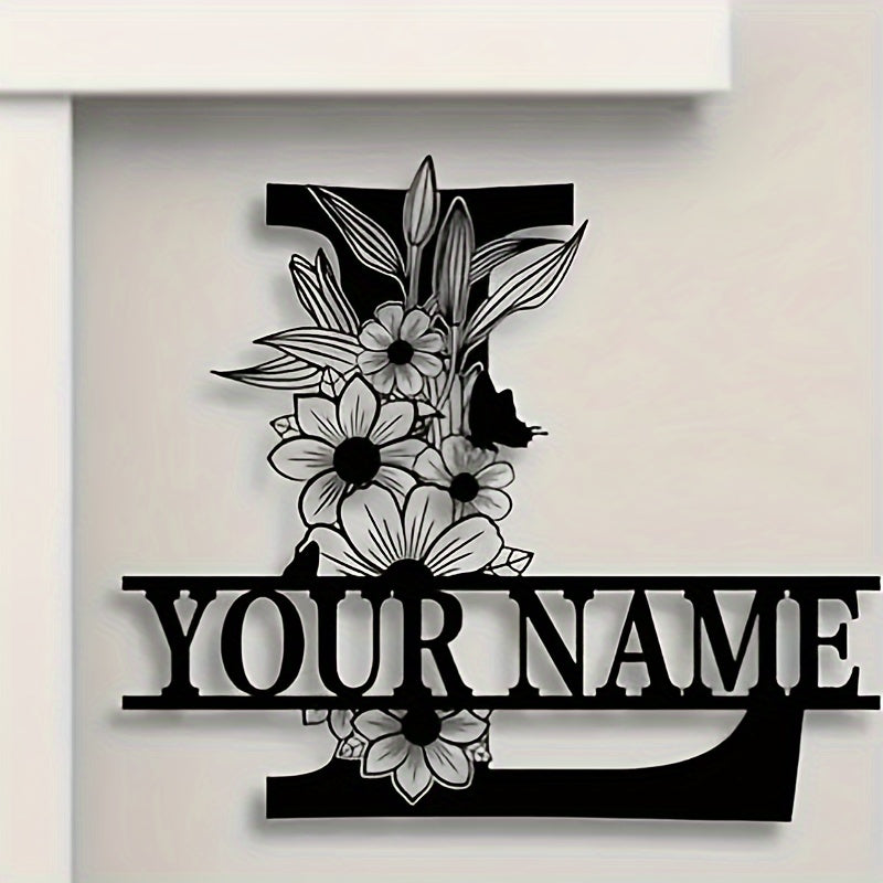 Personalized Metal Family Name Sign with Floral Design for Home Decor
