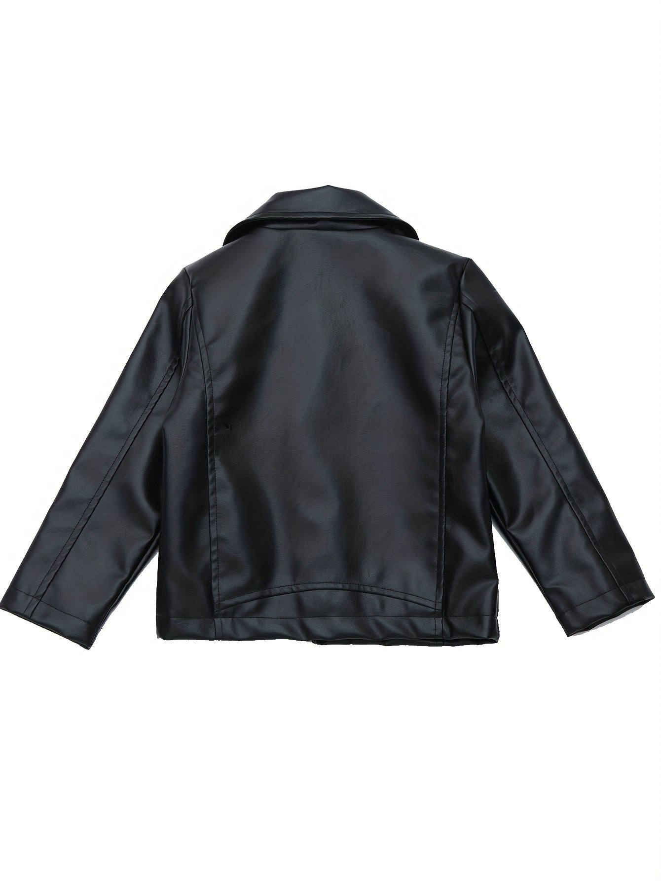 Boys Biker Jacket Black Polyester Casual Spring Fall Button Pockets