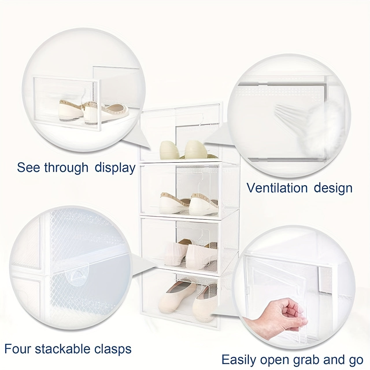 12-Pack Transparent Stackable Shoe Storage Boxes with Flip Top Closure Non-Waterproof Space-Saving
