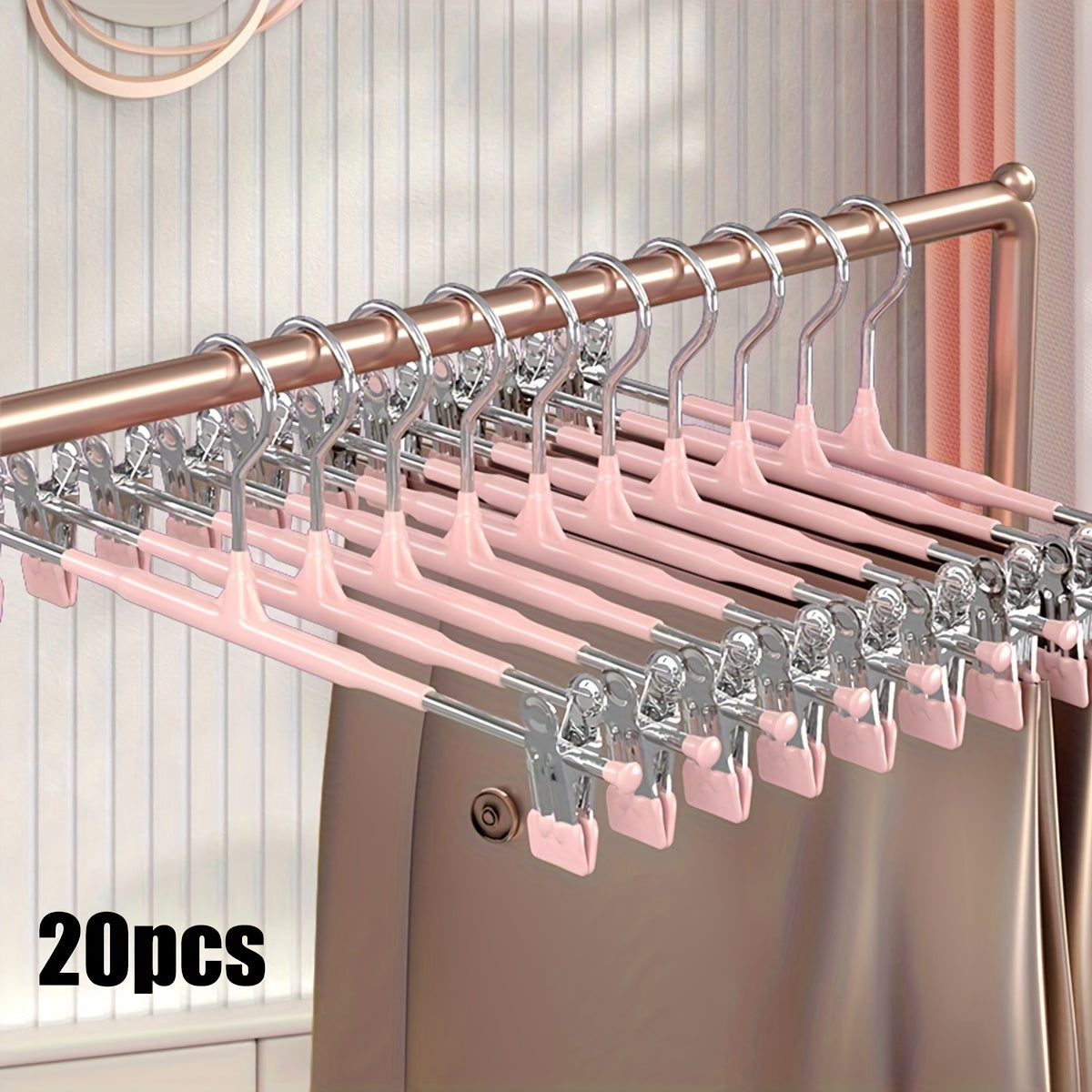 Adjustable Clothes Hanger with Stainless Steel Skirt Clip Drying Rack Pack of 10 or 20