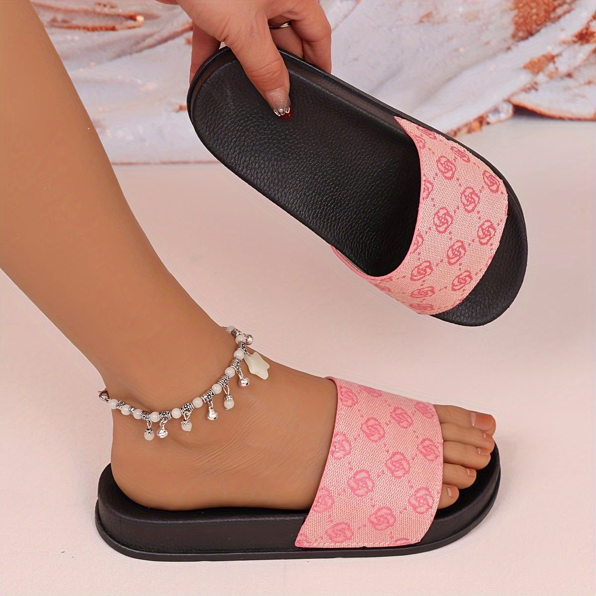 Women's Leopard and Plaid Pattern Slides Lightweight Soft Sole Flat Slides