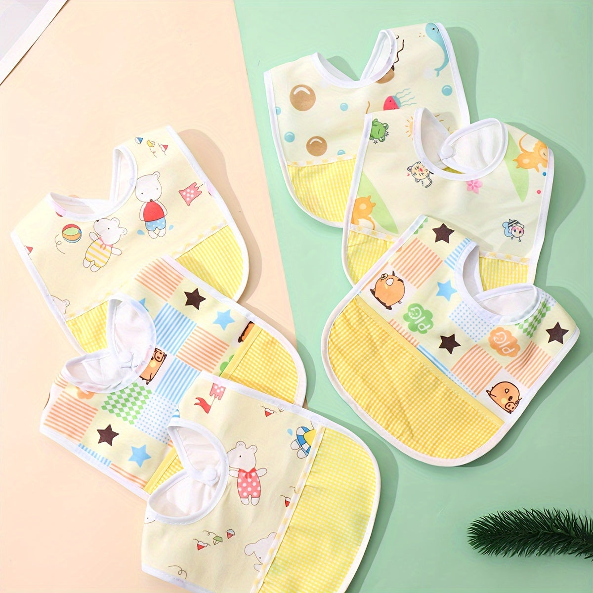 Set of 3 Waterproof Baby Bibs with Cartoon Designs for Feeding and Drooling