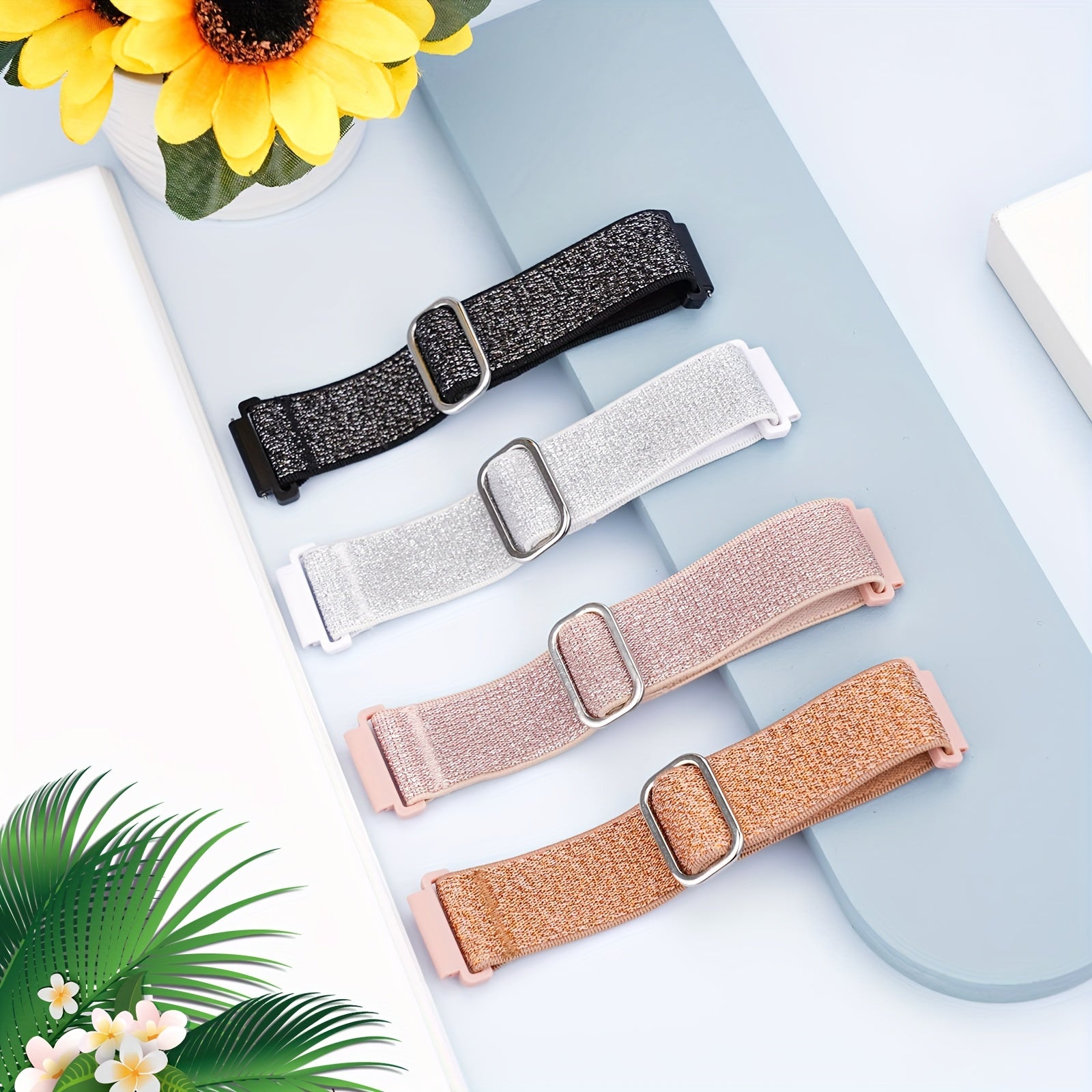 Correas de reloj de nylon brillante y elástico de 20mm para modelos Samsung Galaxy Watch, ajustables, elásticas, trenzadas, deportivas, para mujer