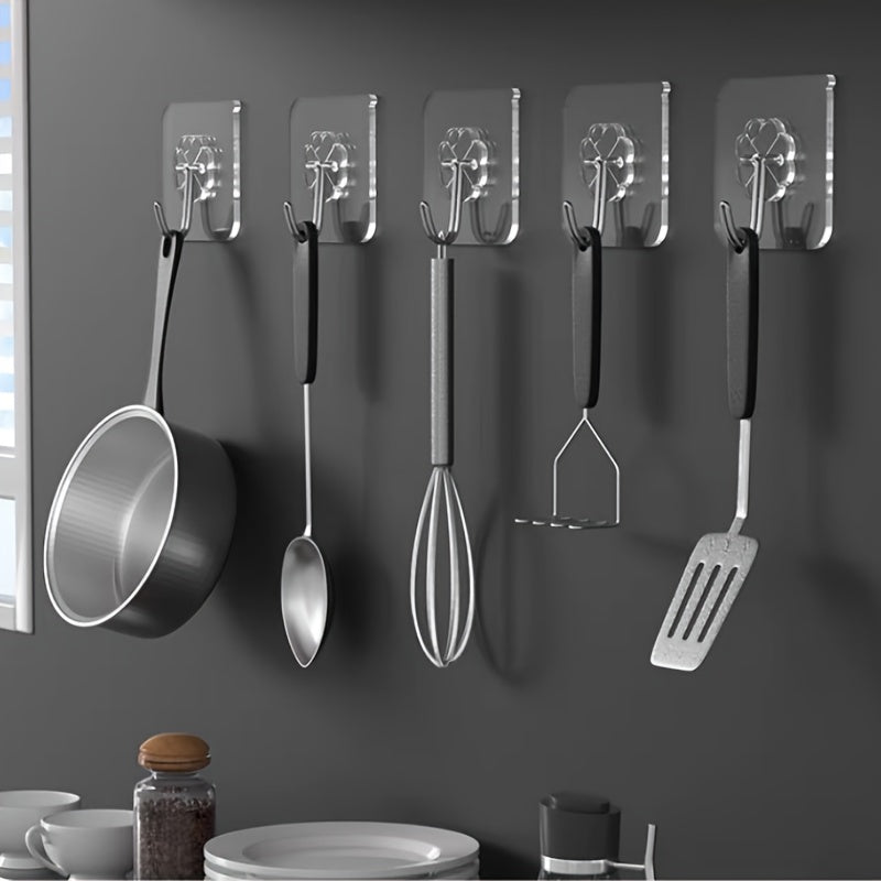 10pcs Acrylic Kitchen Utensil Hooks Wall Mount No Drill Adhesive Storage Organizer