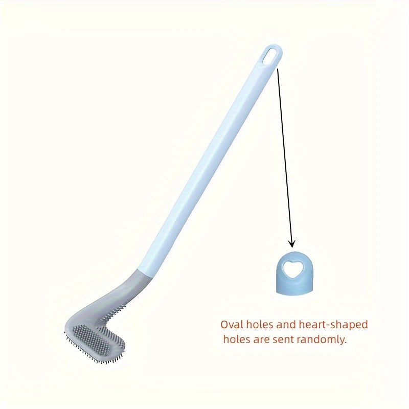 Uzoq tutqichi bo'lgan aylanuvchi silikon hojatxona cho'tkasi, devorga o'rnatish dizayni. O'rtacha qattiqlik, portativ va elektr energiyasini talab qilmaydi.