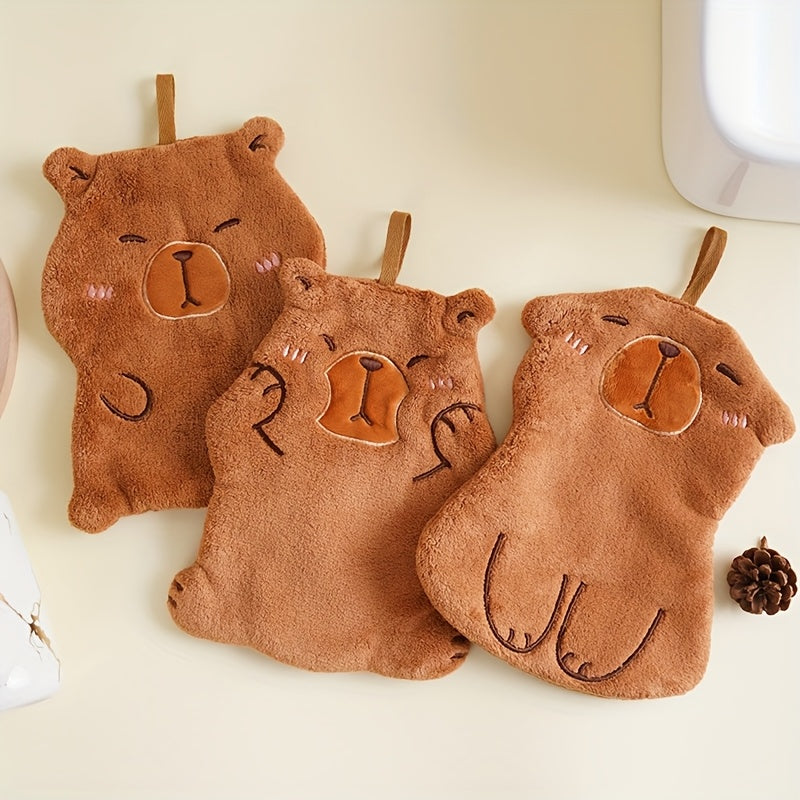 Cartoon Capybara Hand Towels Soft Quick-Drying Coral Fleece Kitchen Bathroom Hangable