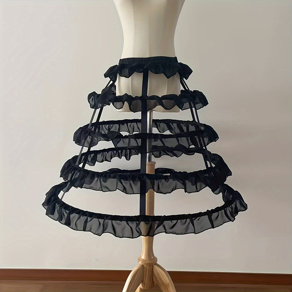 Women's Underskirt with Steel Hoops and Frilly Accent in White or Black for Wedding Dresses and Costumes