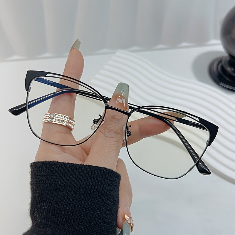 Women's Blue Light Blocking Glasses Oval Metal Frame Chic Design Non-Prescription Includes Case