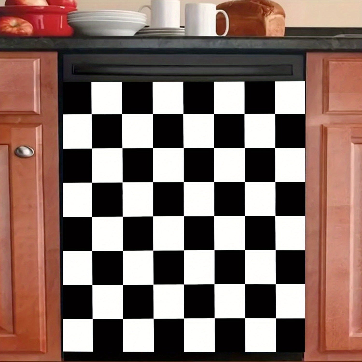 Qora va oq tekislikli magnitli idish-tovoq qoplami, suv o'tkazmaydigan PVC, oson magnitli tortish, 58.5x65 sm oshxona dekoratsiyasi