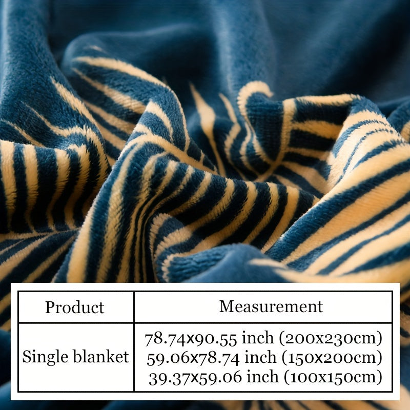 Manta de felpa de visón de doble cara con diseño de hojas florales azules para sofá, cama y viajes