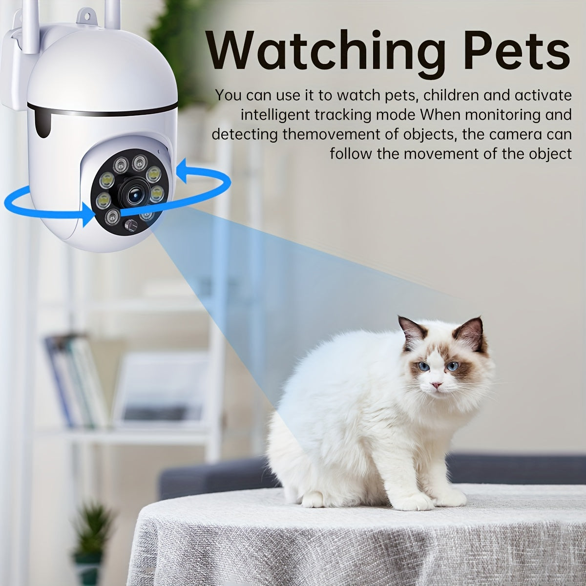 Indoor Security Camera 1080P HD WiFi Night Vision Motion Detection PTZ Two-Way Audio