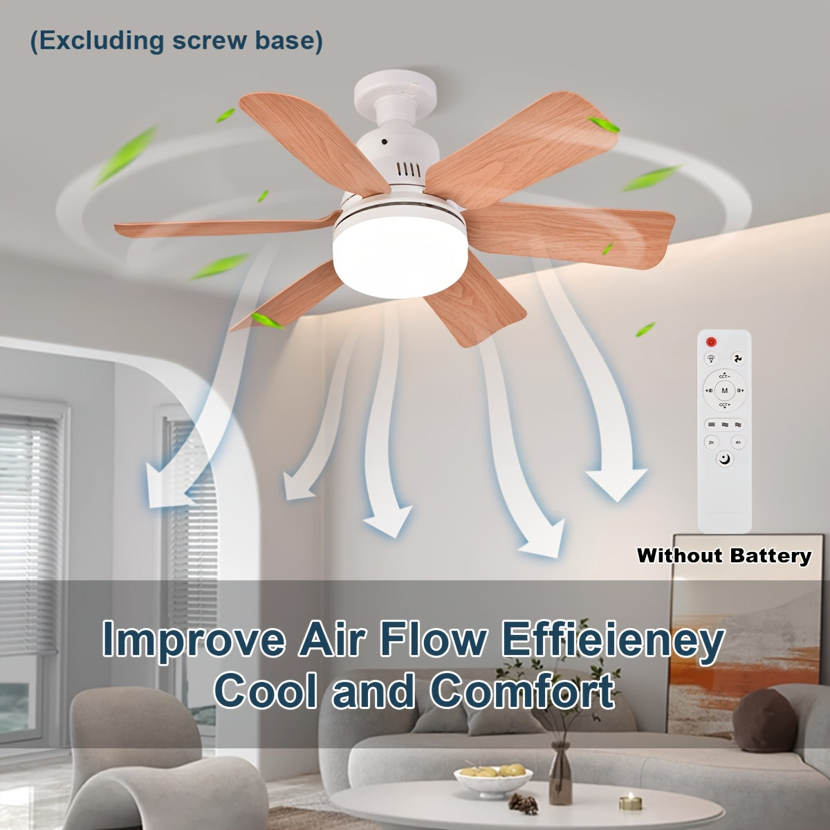 LED Smart Fan Light with Remote Control 2-in-1 E26/E27 Socket Square Blade Ceiling Fan