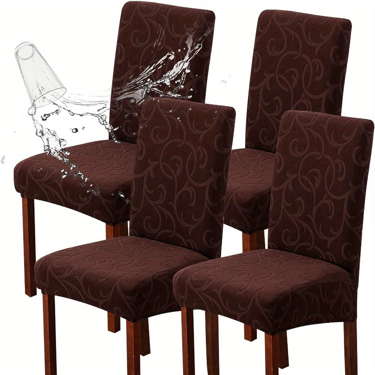 4 yoki 6 dona suv o'tkazmaydigan stul qoplamalari, ovqatlanish stullari uchun cho'ziladigan jacquard dizayni. Uyda yoki tijoratda foydalanish uchun olib tashlanadigan, yuviladigan himoya.