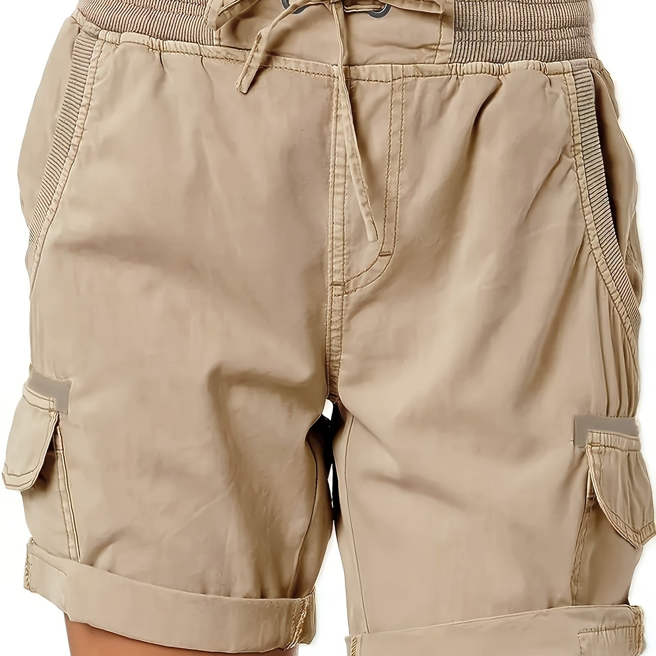 Plus Size Women's Black Cargo Shorts With Drawstring Waist