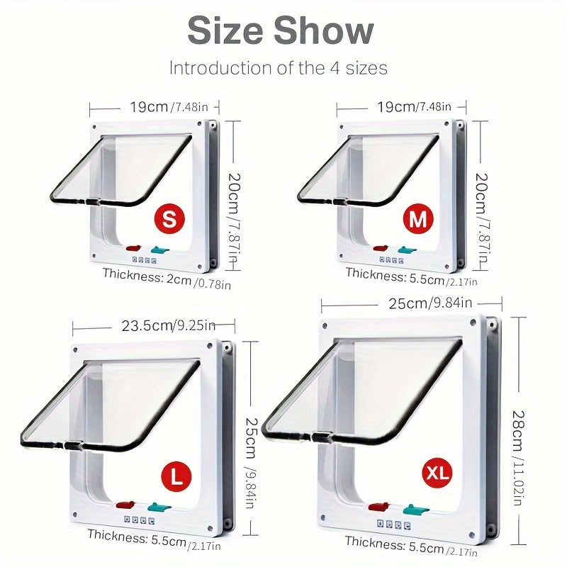 Four-Way Security Lock Cat Dog Flap Door ABS Plastic Small Pets Black White